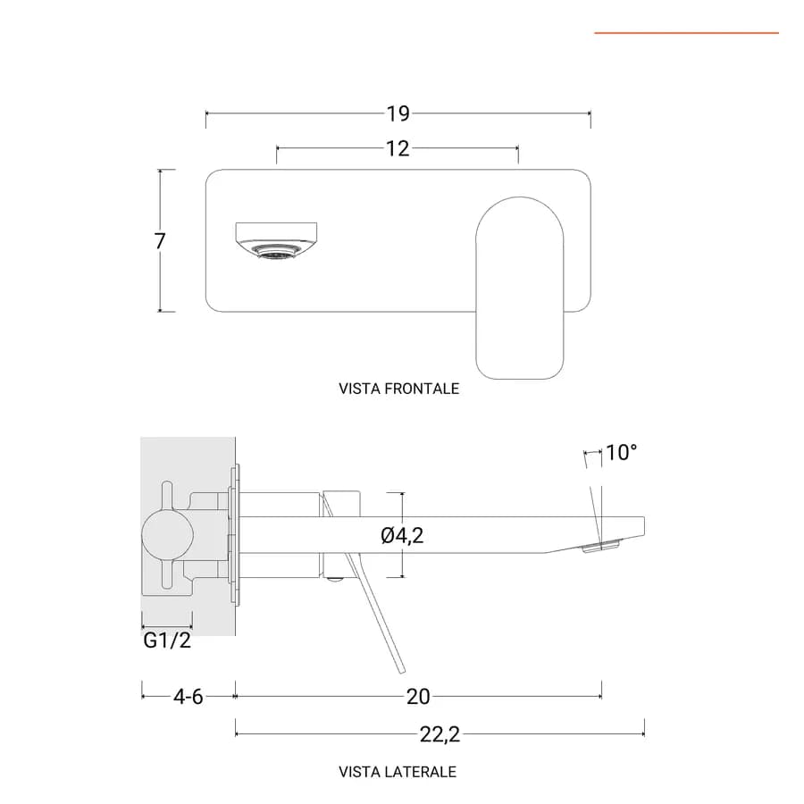 Miscelatore lavabo a muro canna 20 cm con piastra cromo – Wing