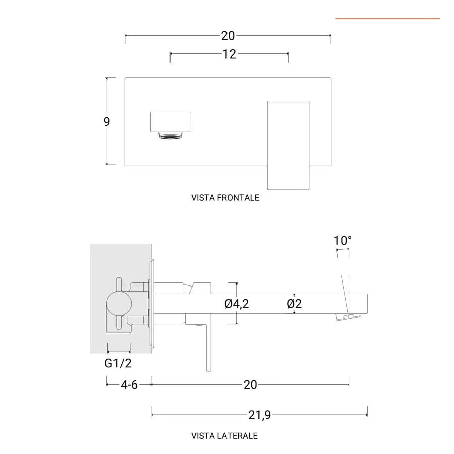 Miscelatore lavabo a muro canna 20 cm con piastra fango - Kyria