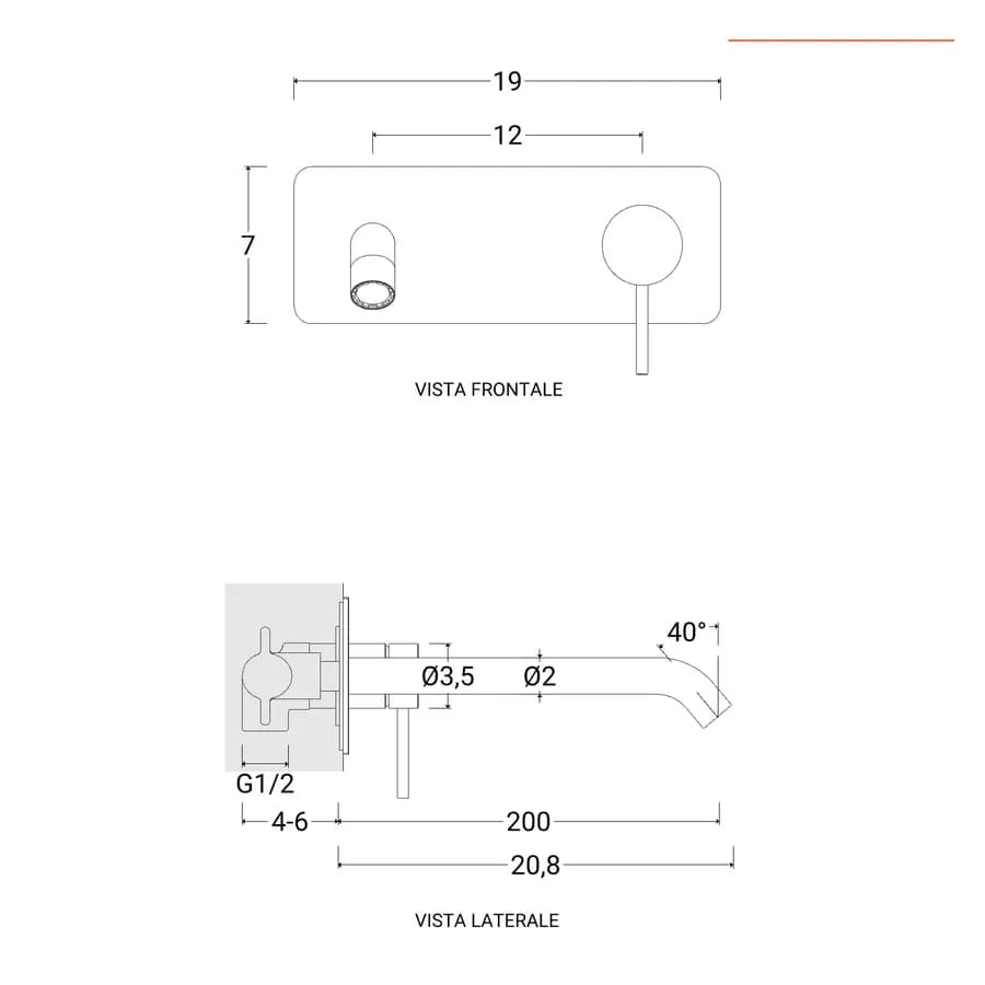 Miscelatore lavabo a muro canna 20 cm con piastra nero opaco – Ran