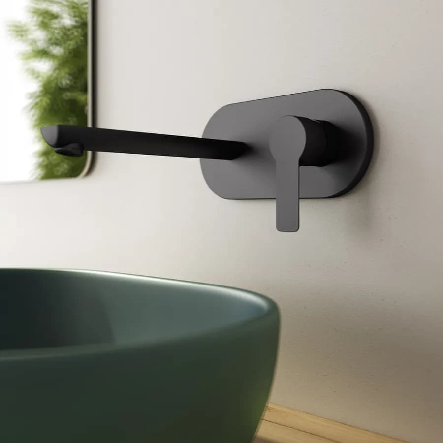 Miscelatore lavabo a muro canna 20 cm con piastra nero opaco – Key