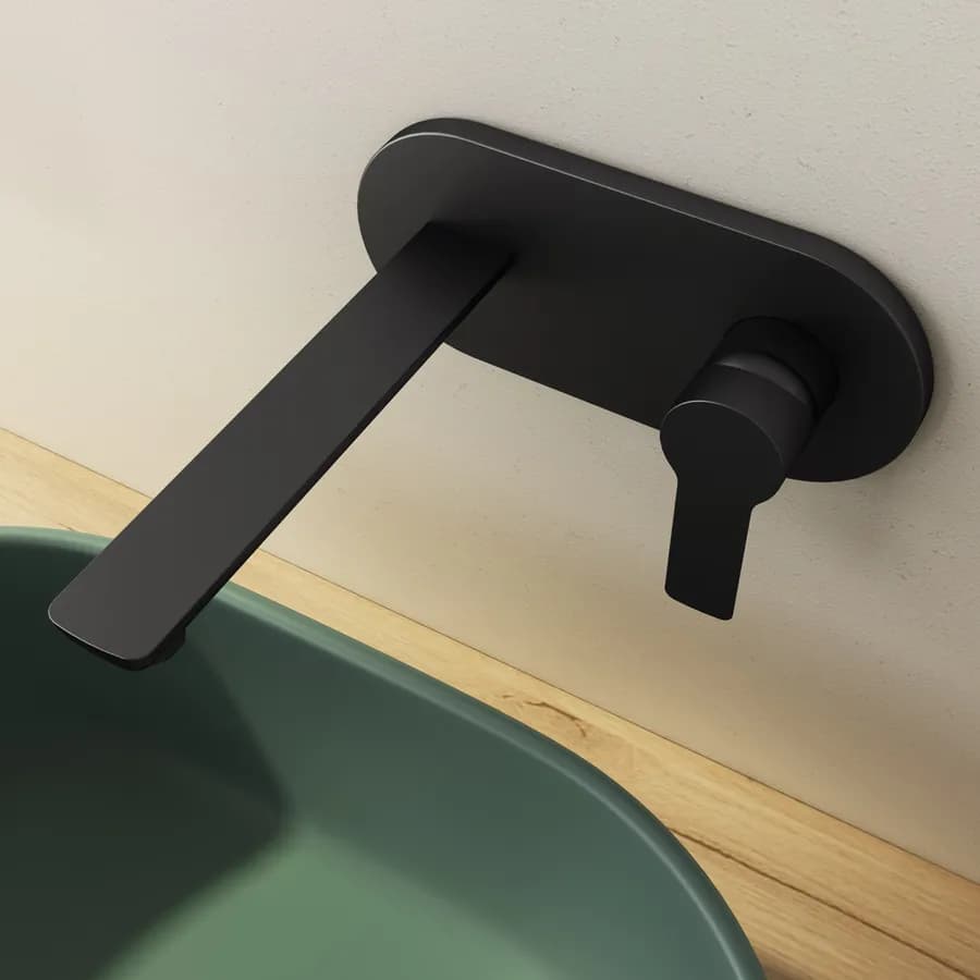 Miscelatore lavabo a muro canna 20 cm con piastra nero opaco – Key