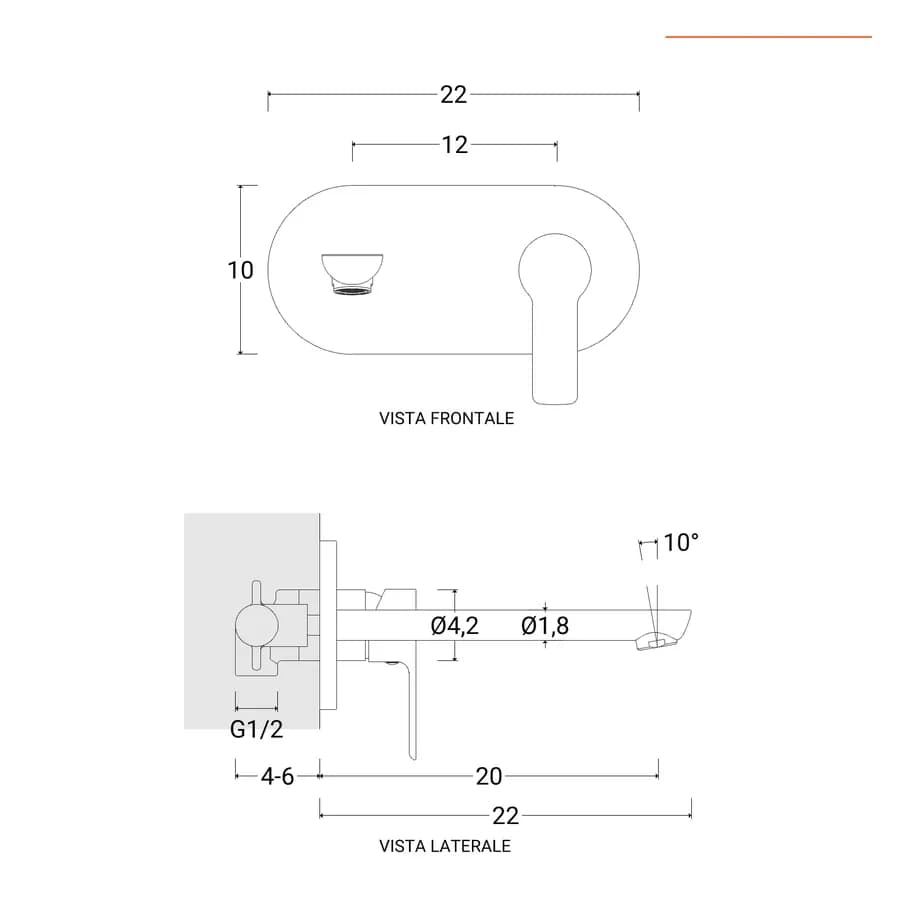 Miscelatore lavabo a muro canna 20 cm con piastra nero opaco – Key