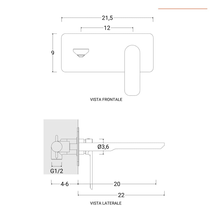 Miscelatore lavabo a muro canna 20 cm con piastra nero opaco – Fusion