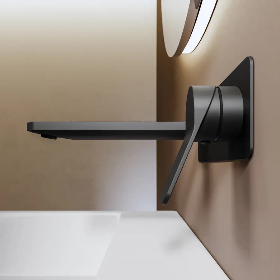 Miscelatore lavabo a muro canna 20 cm con piastra nero opaco – Wing