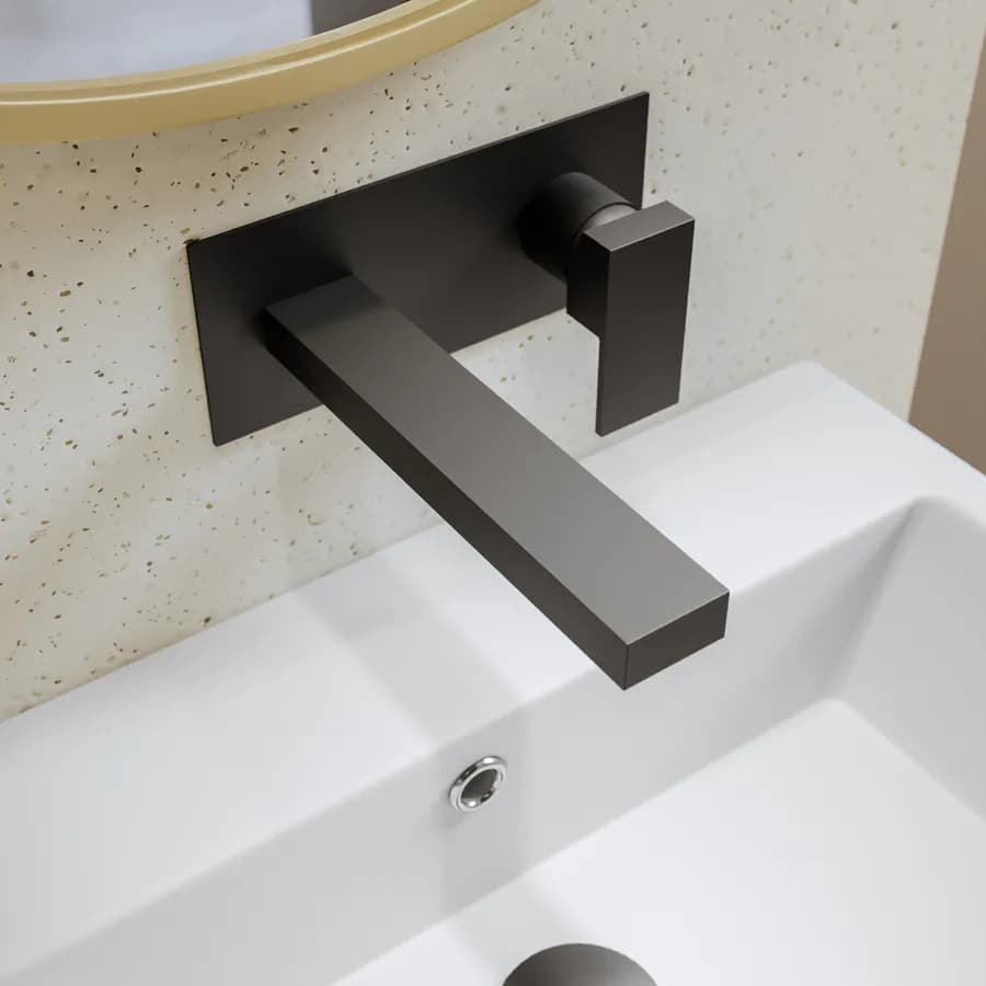 Miscelatore lavabo a muro canna 20 cm con piastra nero opaco – Kyria
