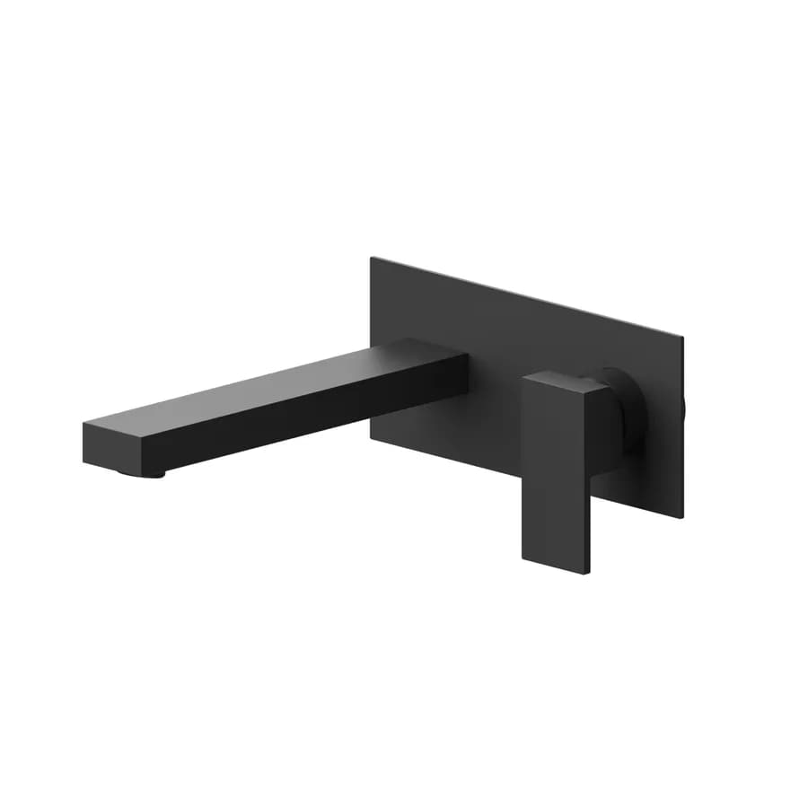 Miscelatore lavabo a muro canna 20 cm con piastra nero opaco – Kyria