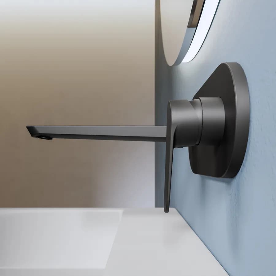 Miscelatore lavabo a muro canna 20 cm con piastra nero opaco – Lir