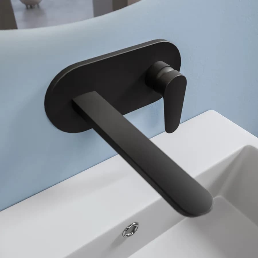 Miscelatore lavabo a muro canna 20 cm con piastra nero opaco – Lir