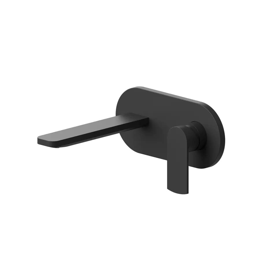 Miscelatore lavabo a muro canna 20 cm con piastra nero opaco – Fluid