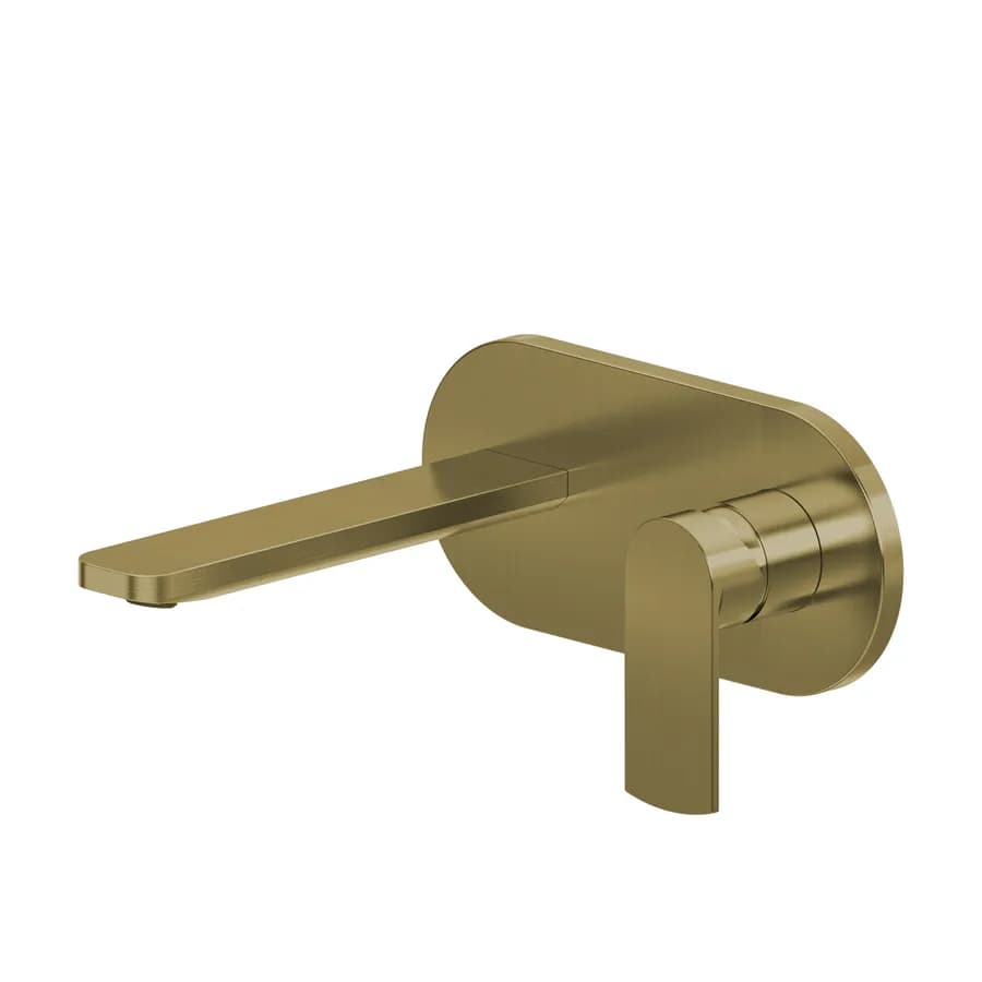 Miscelatore lavabo a muro canna 20 cm con piastra oro spazzolato anti-impronta - Fluid