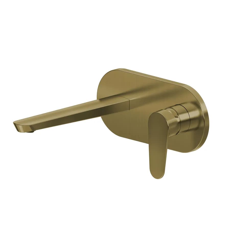 Miscelatore lavabo a muro canna 20 cm con piastra oro spazzolato anti-impronta - Lir