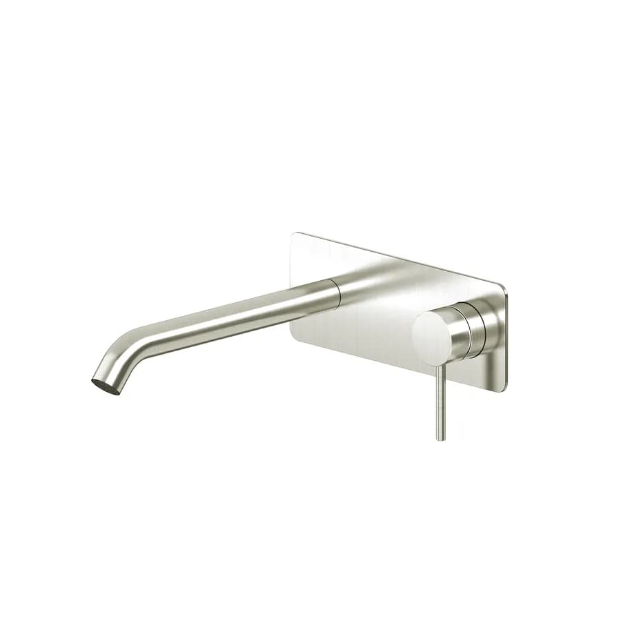 Miscelatore lavabo a muro canna 20 cm con piastra spazzolato – Ran