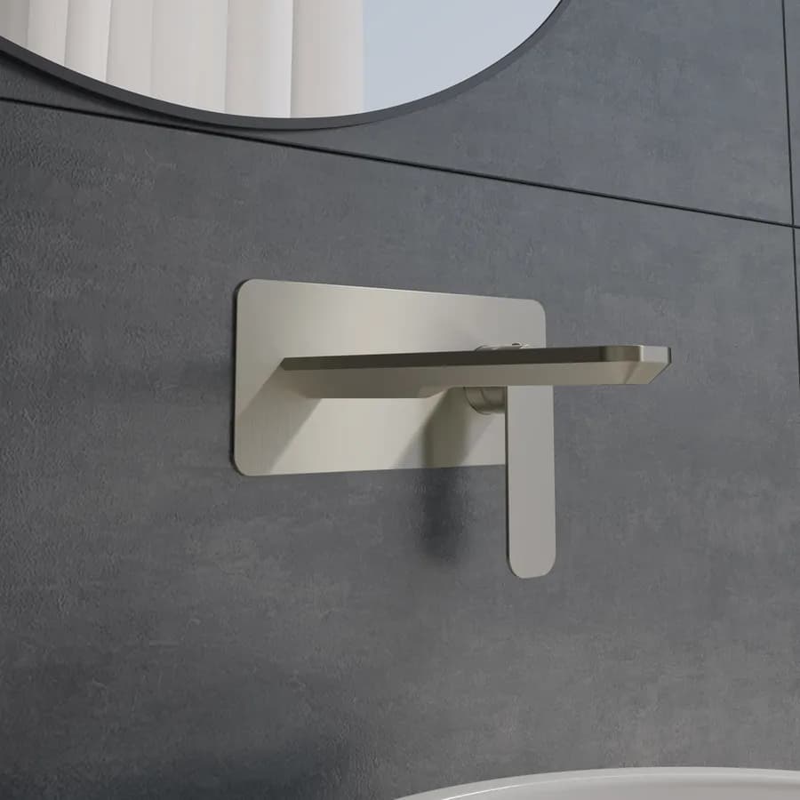 Miscelatore lavabo a muro canna 20 cm con piastra spazzolato – Fusion