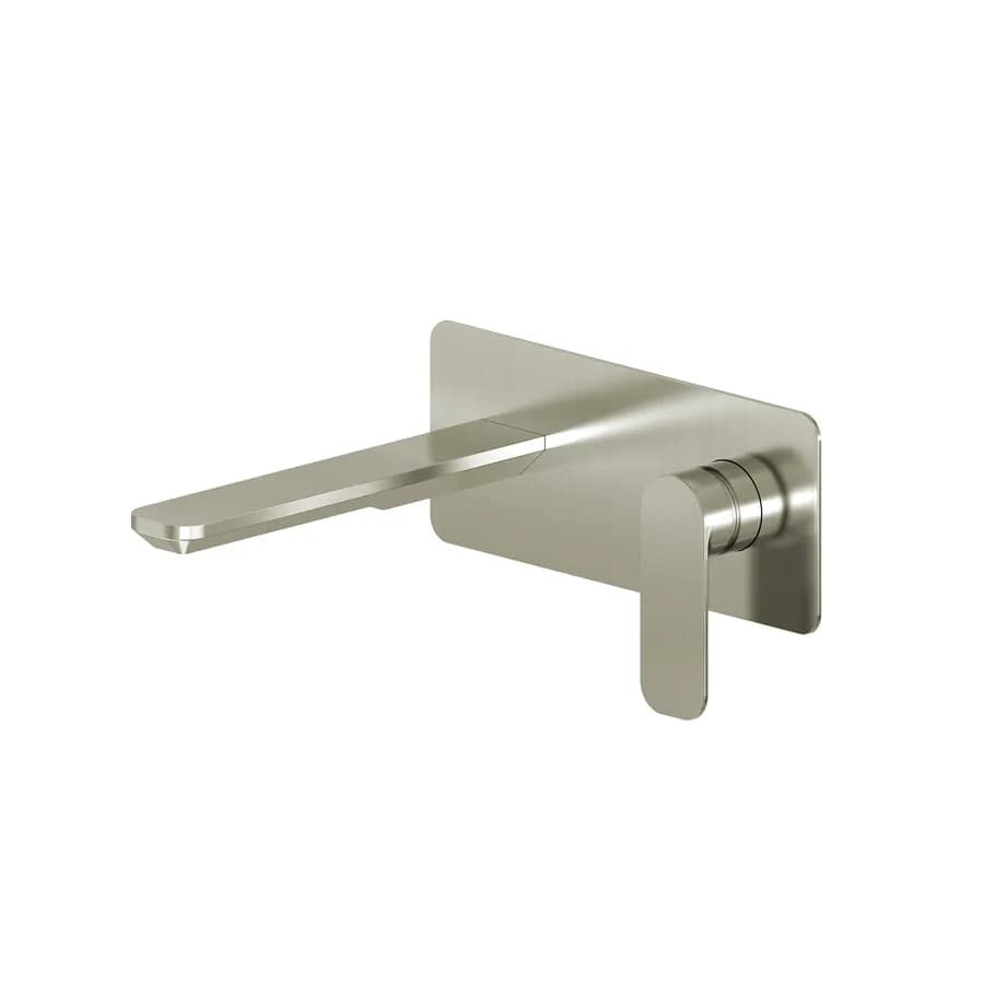 Miscelatore lavabo a muro canna 20 cm con piastra spazzolato – Fusion