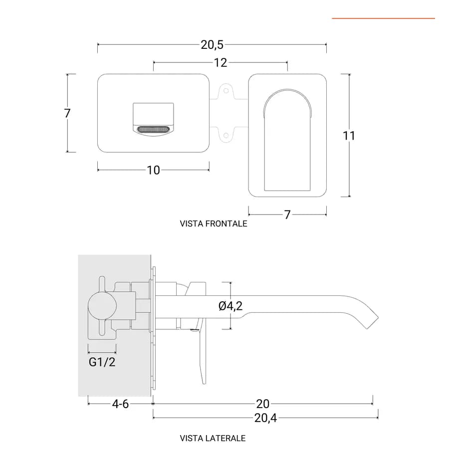 Miscelatore lavabo a muro canna 20 cm cromo– Iota