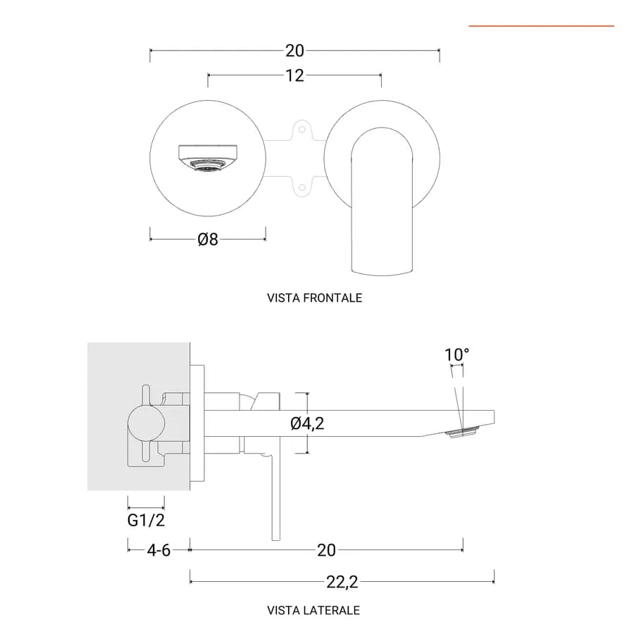 Miscelatore lavabo a muro canna 20 cm cromo– Fluid