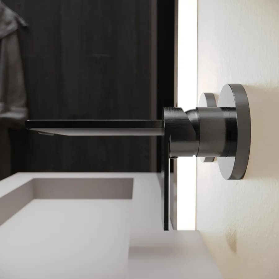 Miscelatore lavabo a muro canna 20 cm nero spazzolato anti-impronta - Fluid
