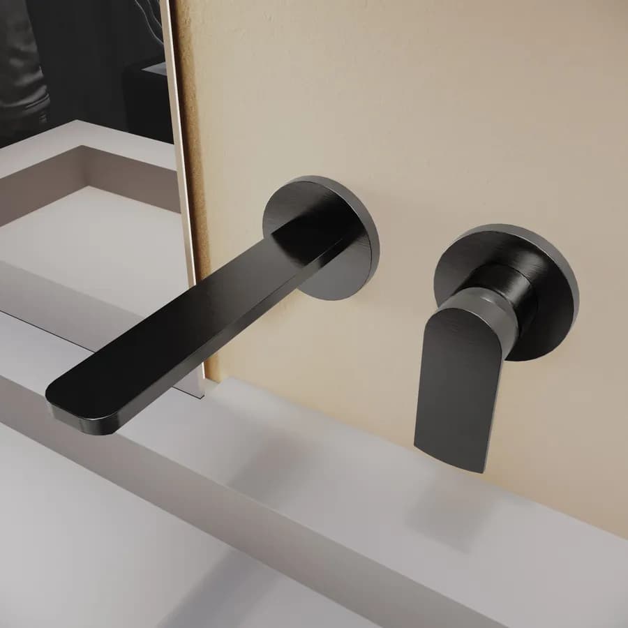 Miscelatore lavabo a muro canna 20 cm nero spazzolato anti-impronta - Fluid