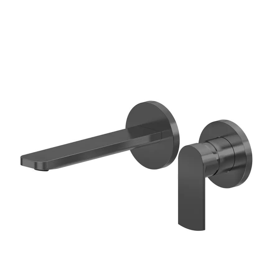 Miscelatore lavabo a muro canna 20 cm nero spazzolato anti-impronta - Fluid