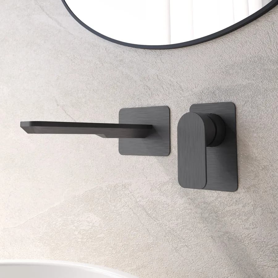 Miscelatore lavabo a muro canna 20 cm nero spazzolato anti-impronta - Fusion
