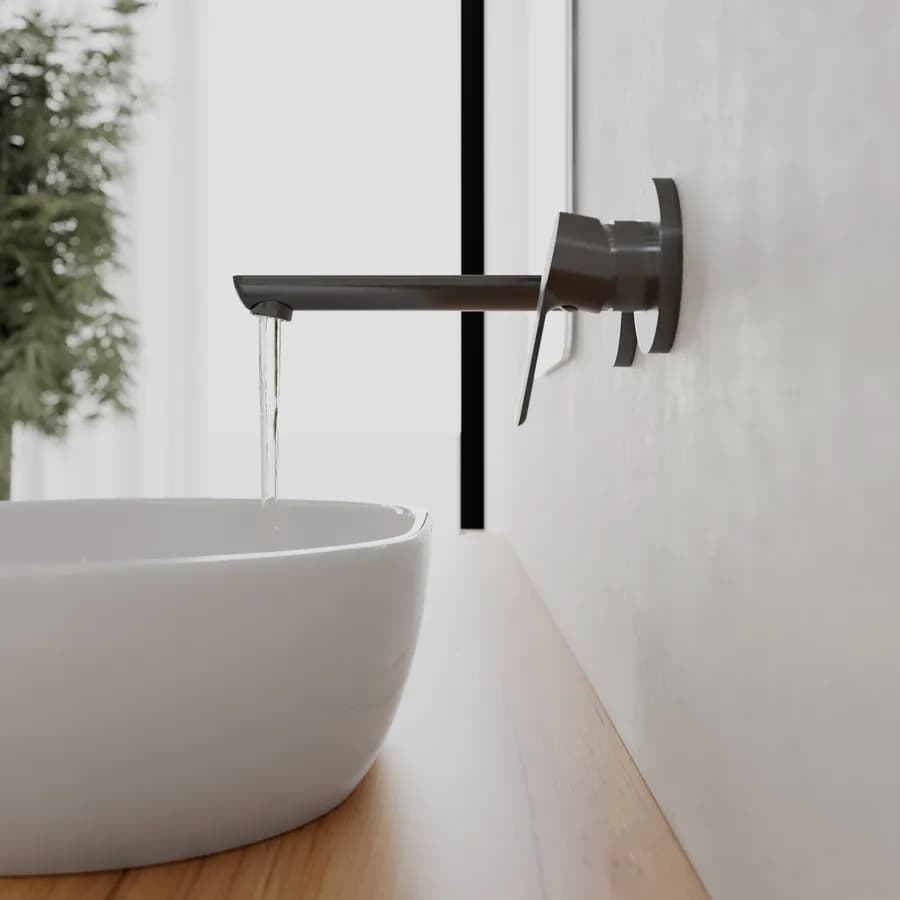 Miscelatore lavabo a muro canna 20 cm nero spazzolato anti-impronta - Key