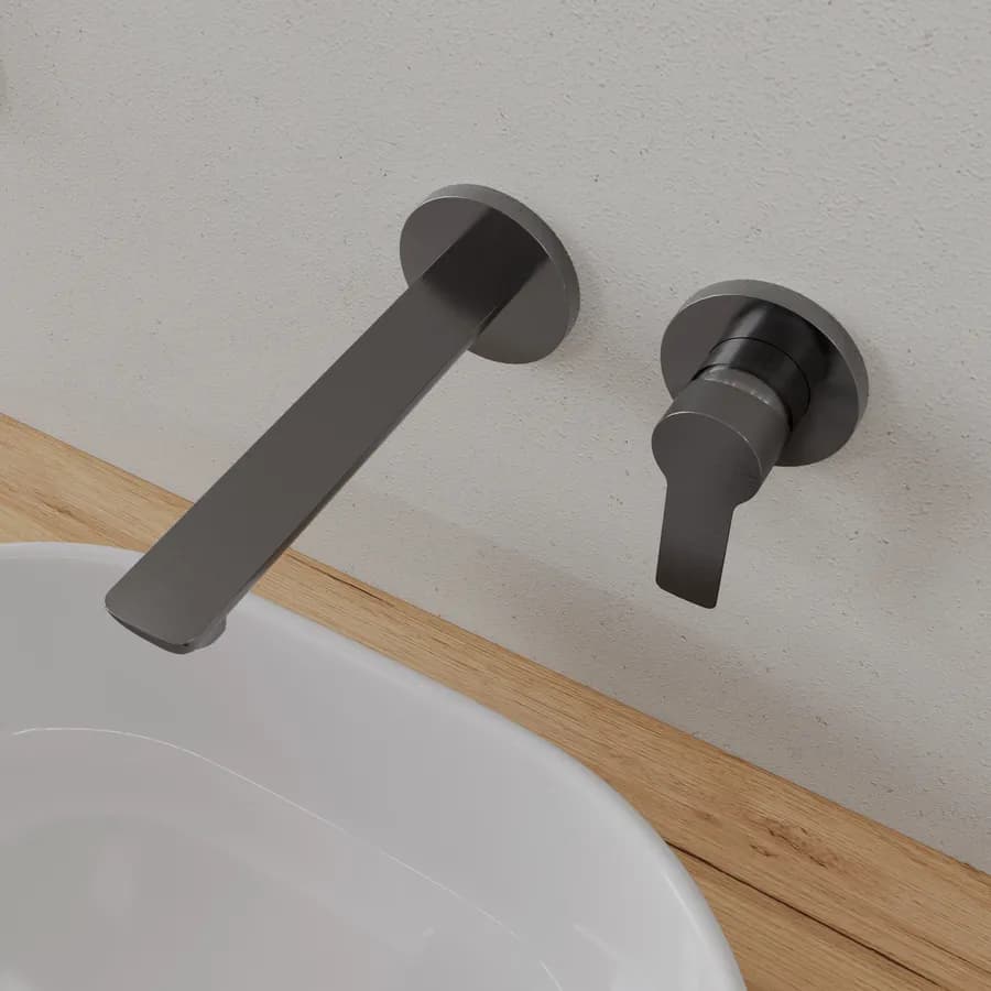Miscelatore lavabo a muro canna 20 cm nero spazzolato anti-impronta - Key