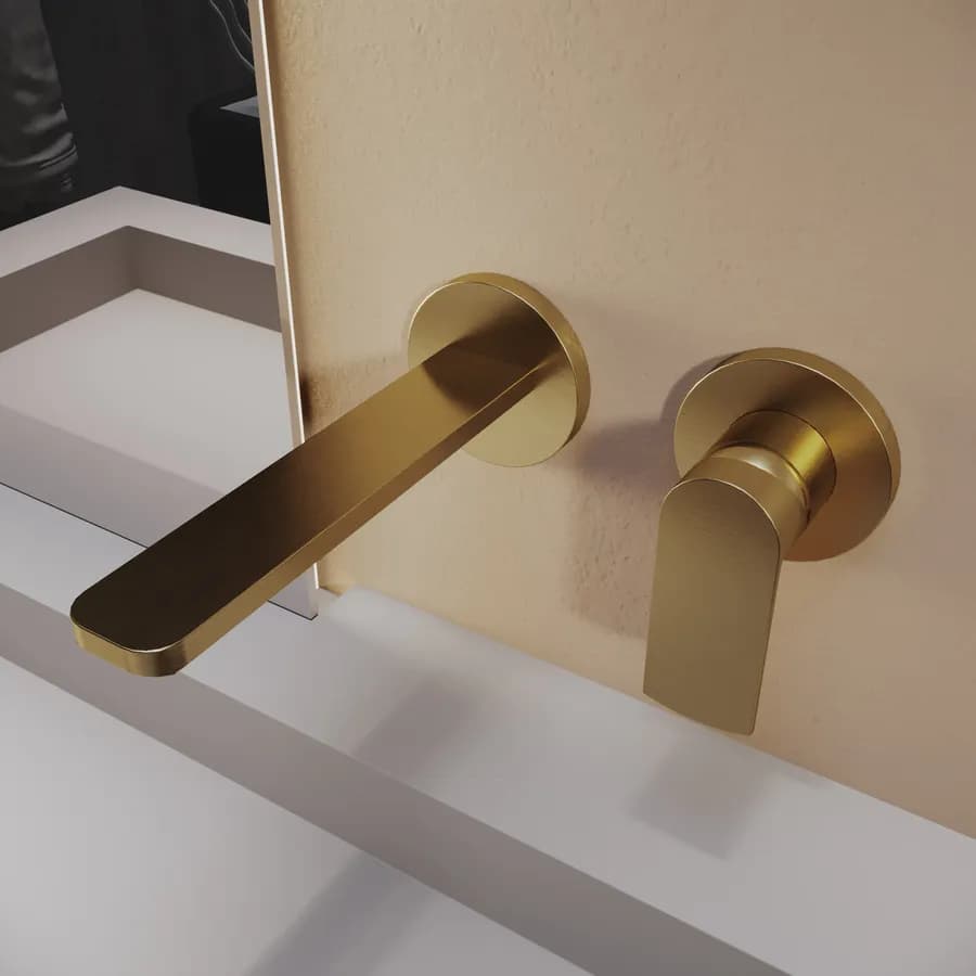Miscelatore lavabo a muro canna 20 cm oro spazzolato anti-impronta - Fluid