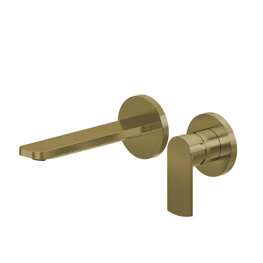 Miscelatore lavabo a muro canna 20 cm oro spazzolato anti-impronta - Fluid