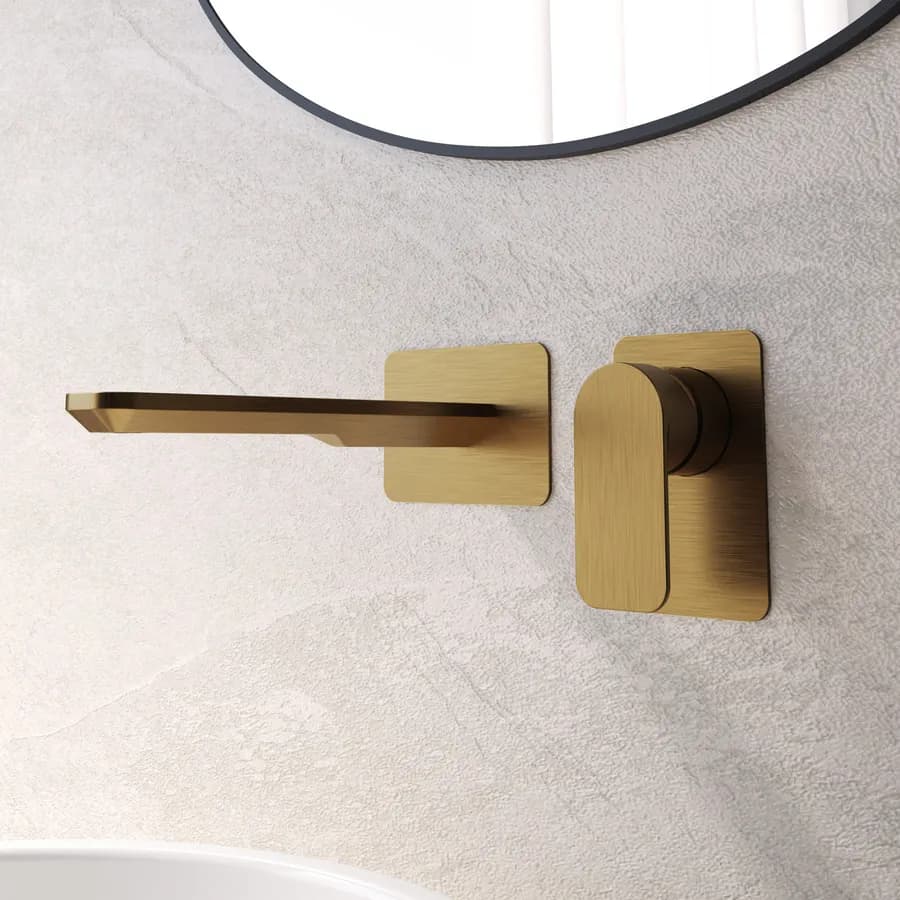 Miscelatore lavabo a muro canna 20 cm oro spazzolato anti-impronta - Fusion