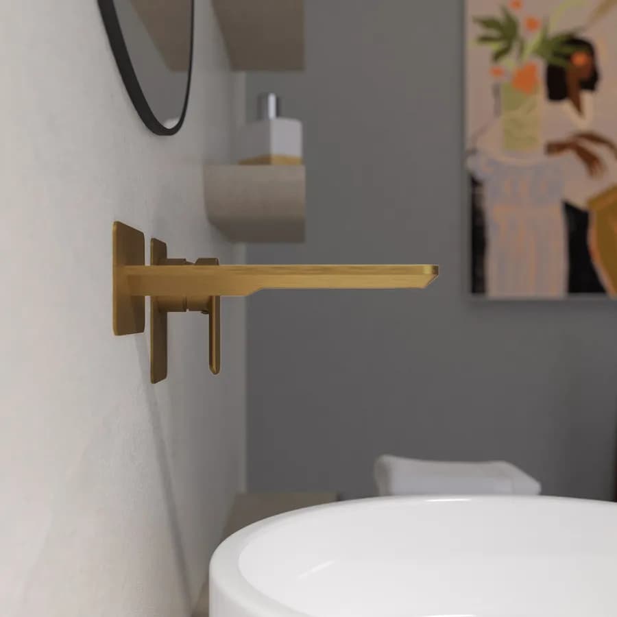 Miscelatore lavabo a muro canna 20 cm oro spazzolato anti-impronta - Fusion