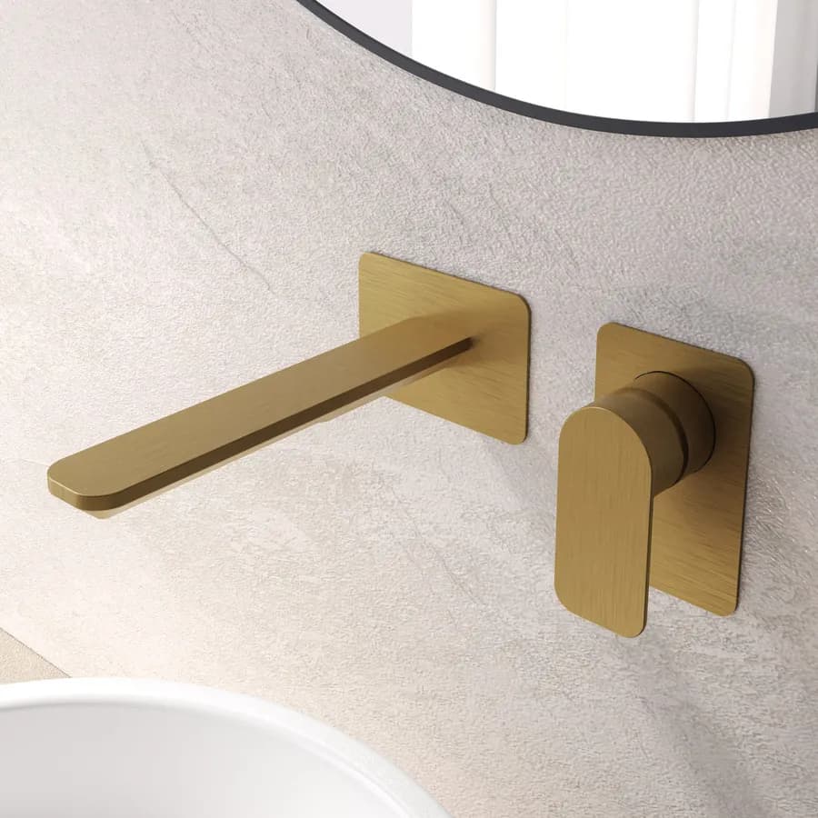 Miscelatore lavabo a muro canna 20 cm oro spazzolato anti-impronta - Fusion