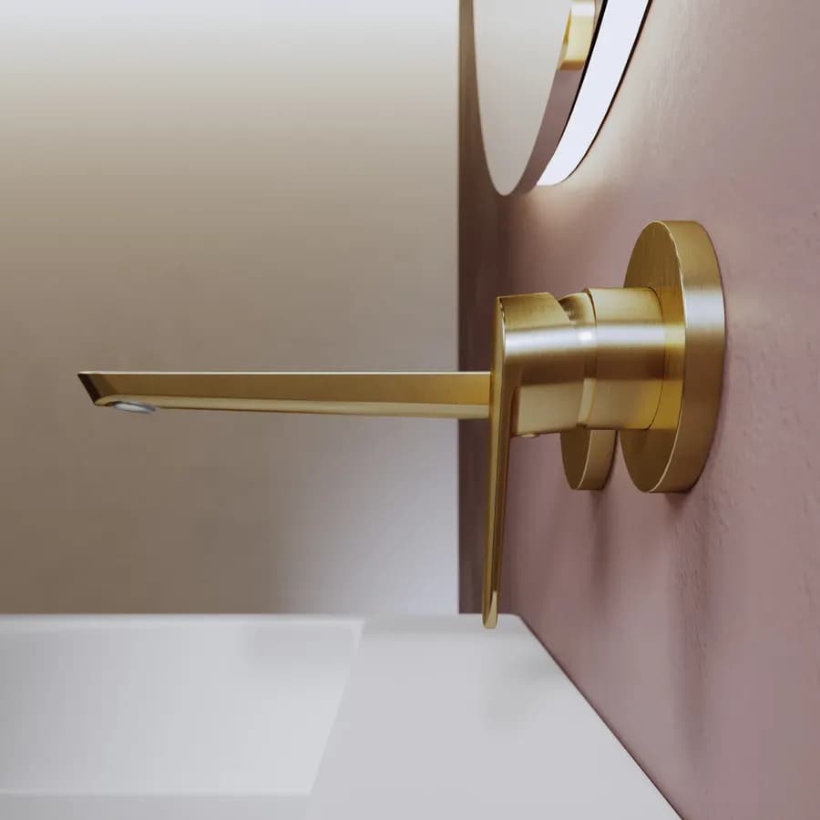 Miscelatore lavabo a muro canna 20 cm oro spazzolato anti-impronta - Lir