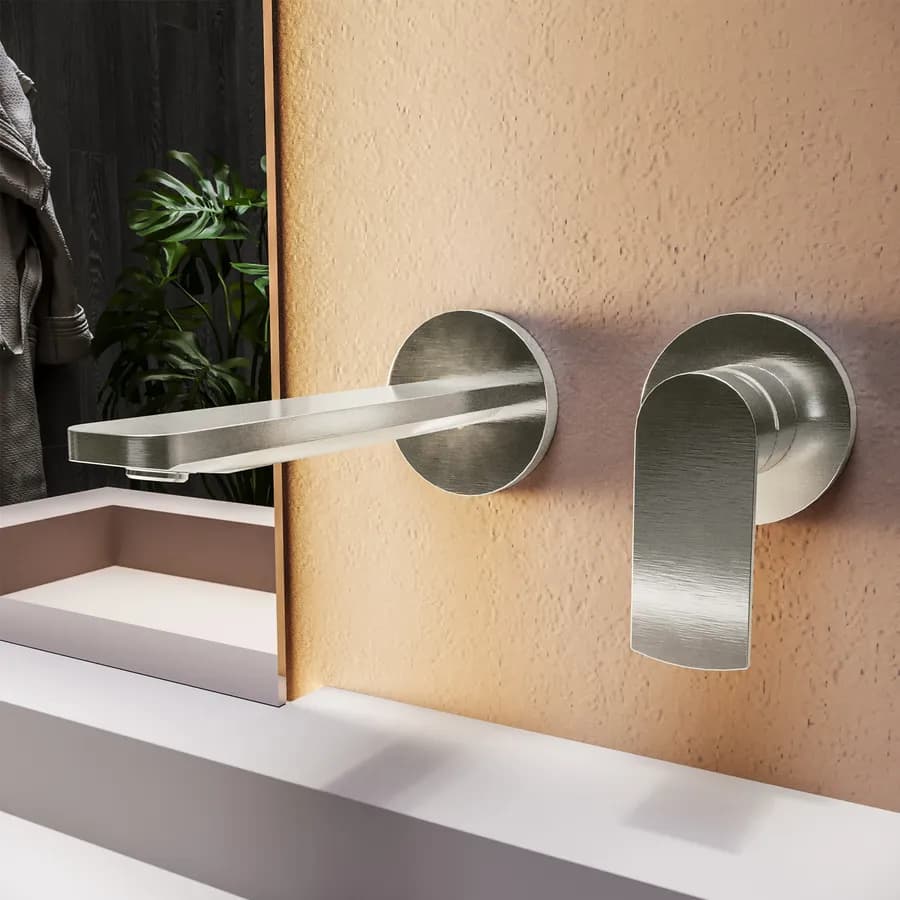 Miscelatore lavabo a muro canna 20 cm spazzolato – Fluid