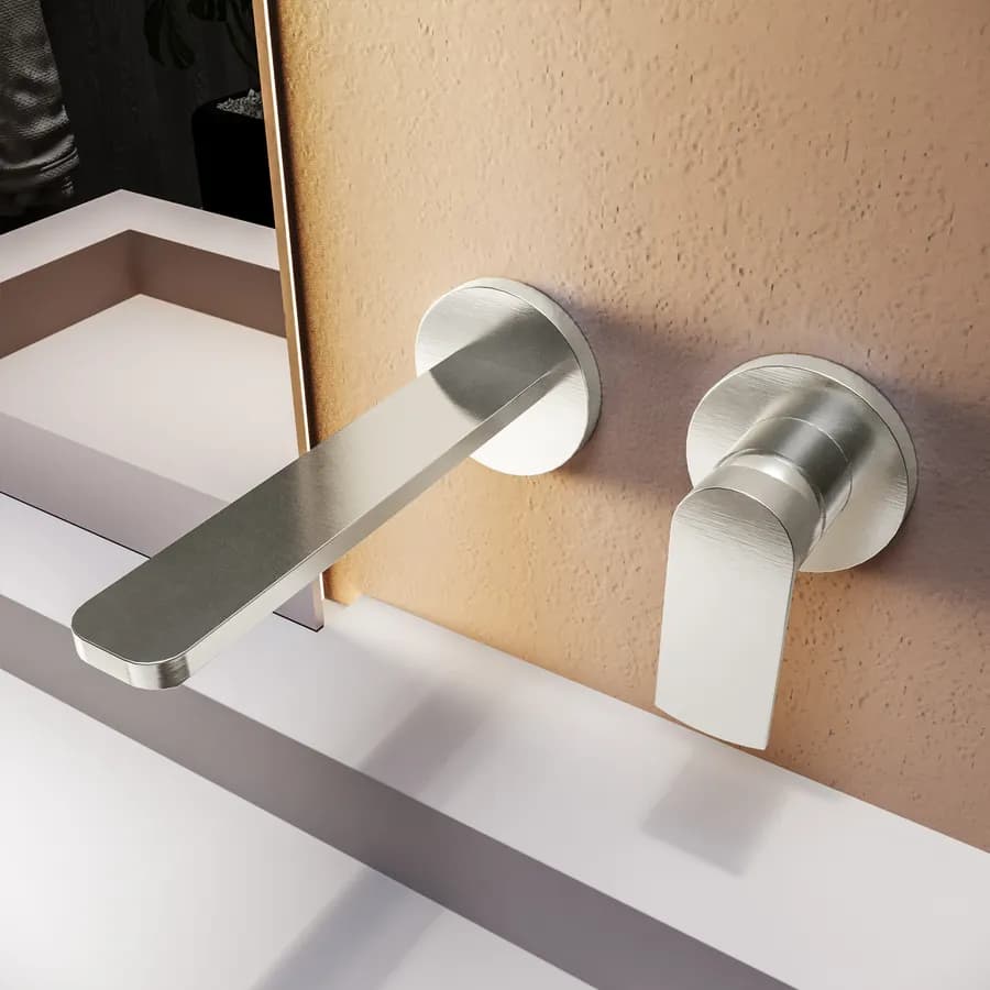 Miscelatore lavabo a muro canna 20 cm spazzolato – Fluid