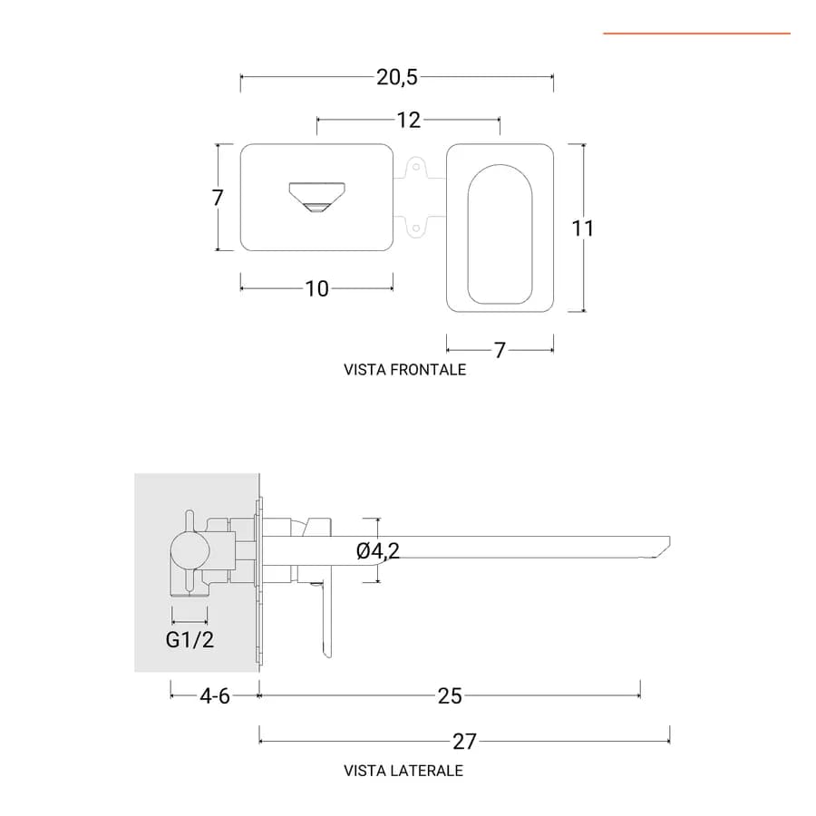 Miscelatore lavabo a muro canna 25 cm cromo– Fusion