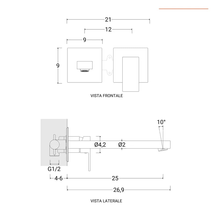Miscelatore lavabo a muro canna 25 cm cromo– Kyria