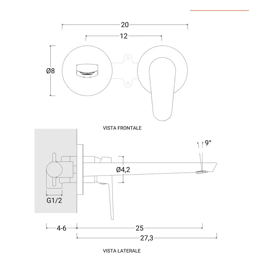 Miscelatore lavabo a muro canna 25 cm cromo– Lir