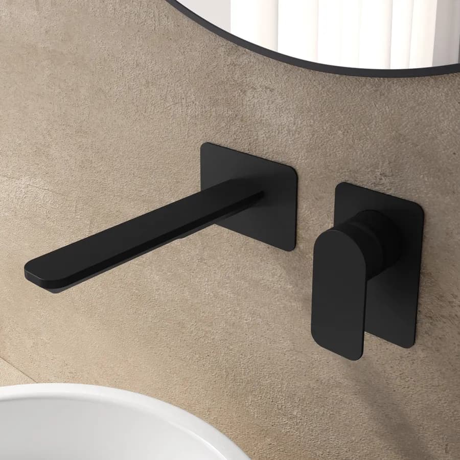 Miscelatore lavabo a muro canna 25 cm nero opaco – Fusion