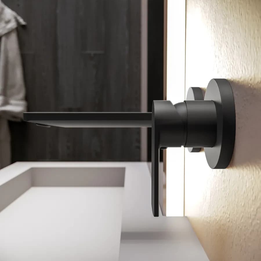Miscelatore lavabo a muro canna 25 cm nero opaco – Fluid