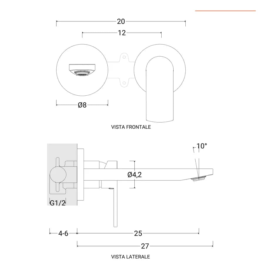 Miscelatore lavabo a muro canna 25 cm nero opaco – Fluid