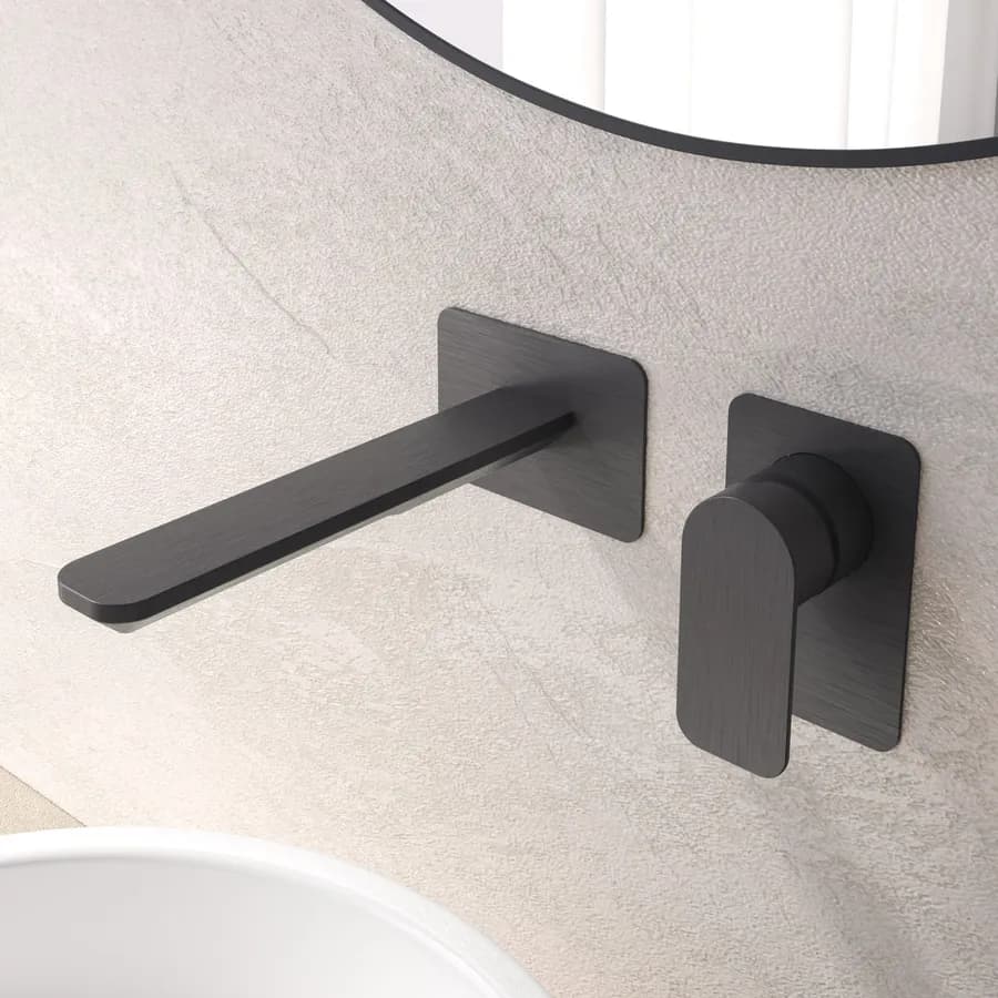 Miscelatore lavabo a muro canna 25 cm nero spazzolato anti-impronta - Fusion