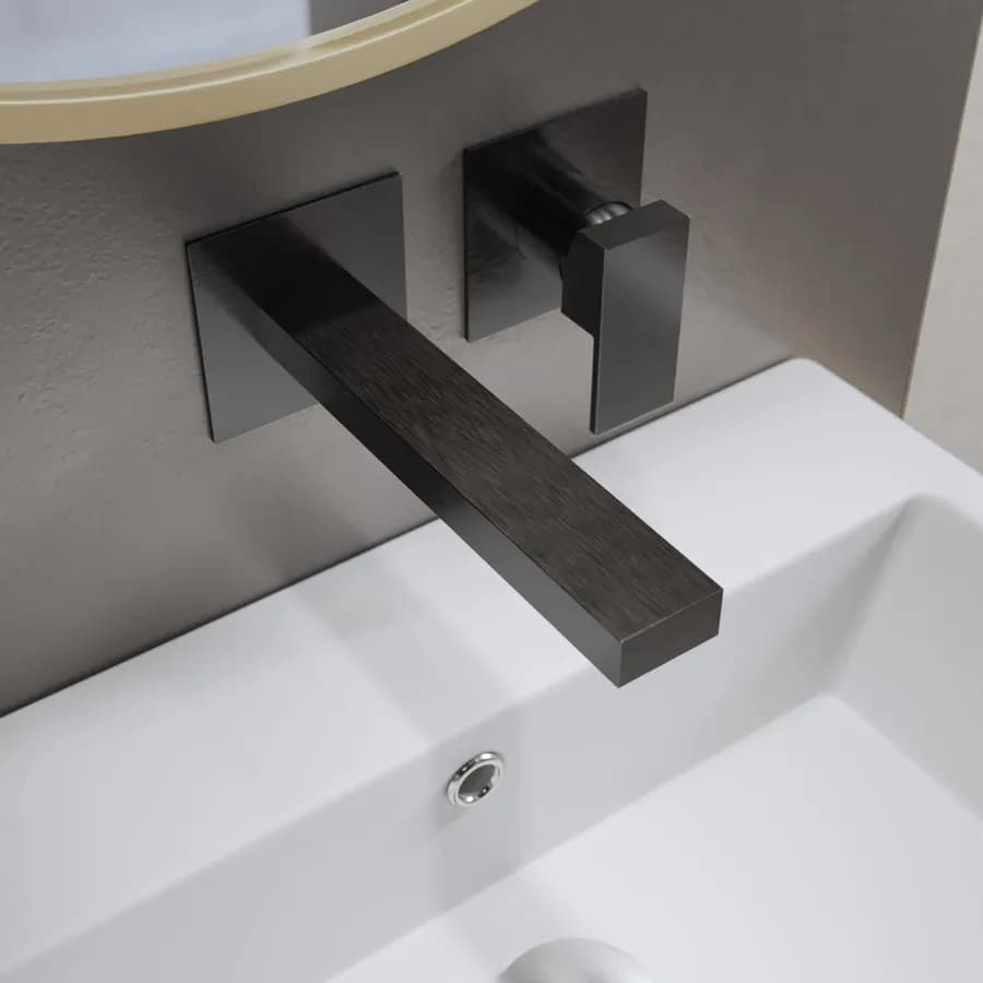 Miscelatore lavabo a muro canna 25 cm nero spazzolato anti-impronta - Kyria