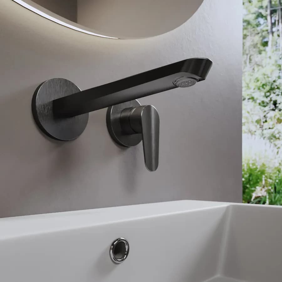 Miscelatore lavabo a muro canna 25 cm nero spazzolato anti-impronta - Lir