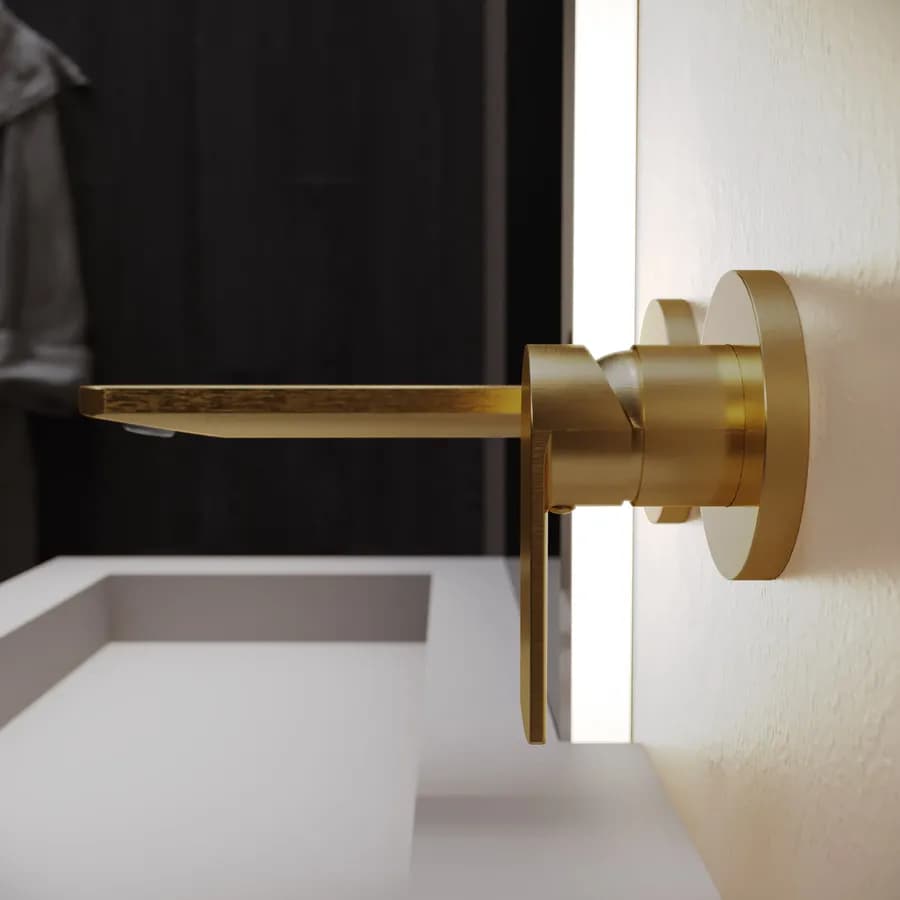 Miscelatore lavabo a muro canna 25 cm oro spazzolato anti-impronta - Fluid