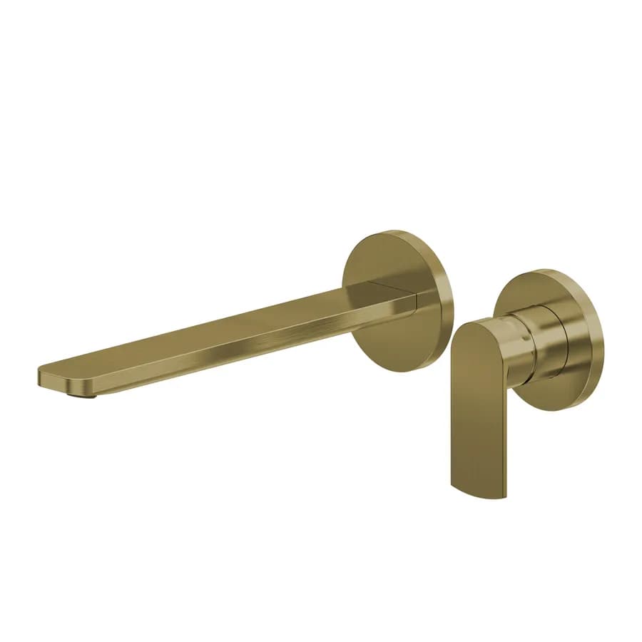 Miscelatore lavabo a muro canna 25 cm oro spazzolato anti-impronta - Fluid