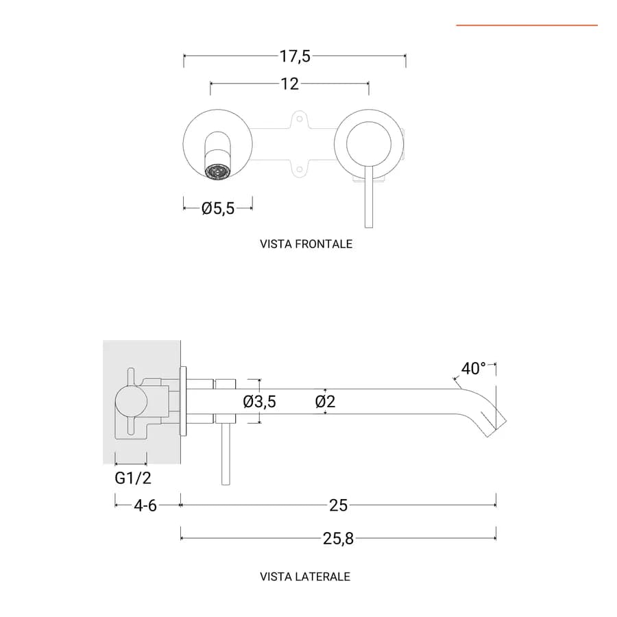 Miscelatore lavabo a muro canna 25 cm spazzolato – Ran