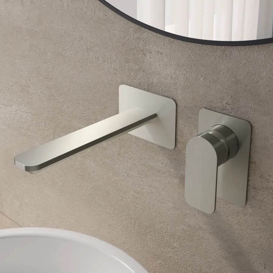 Miscelatore lavabo a muro canna 25 cm spazzolato – Fusion