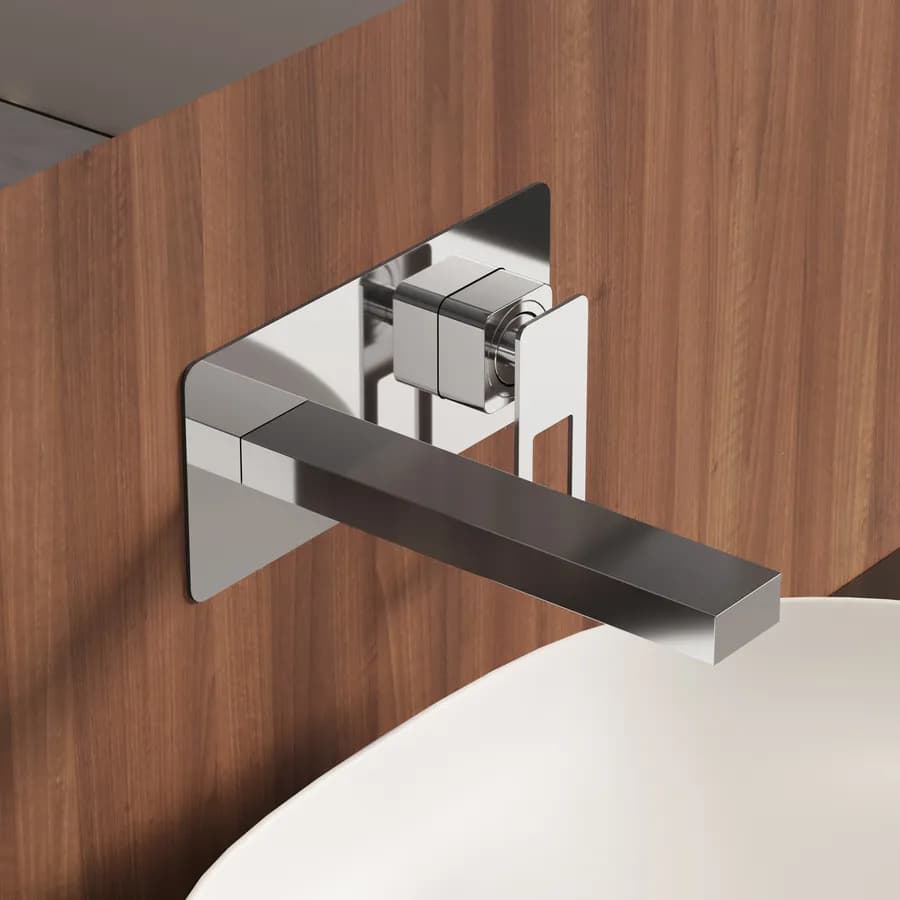 Miscelatore lavabo a muro con piastra cromo - Thano
