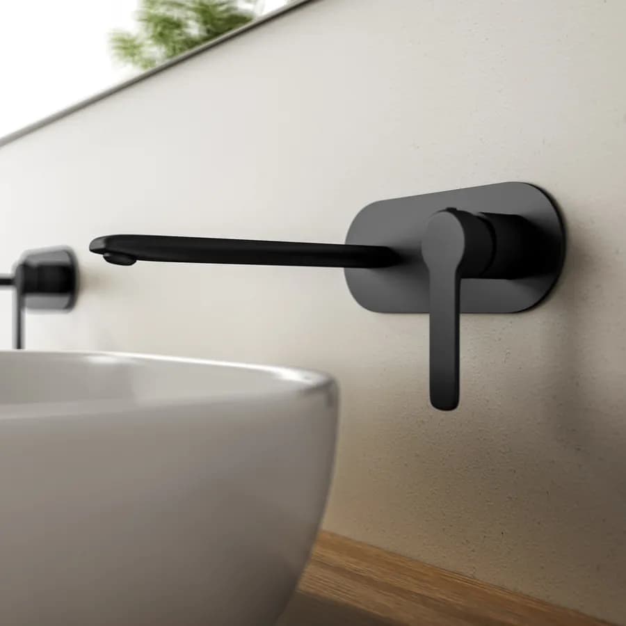 Miscelatore lavabo a muro con piastra nero - Tila
