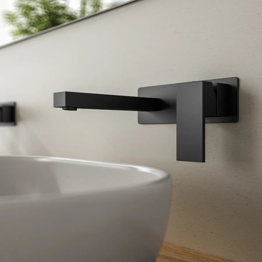 Miscelatore lavabo a muro con piastra nero opaco - Tiamat